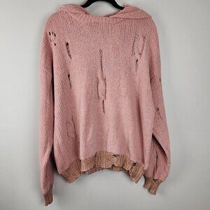 Umgee distressed hooded sweater size L holes destroyed chenille material